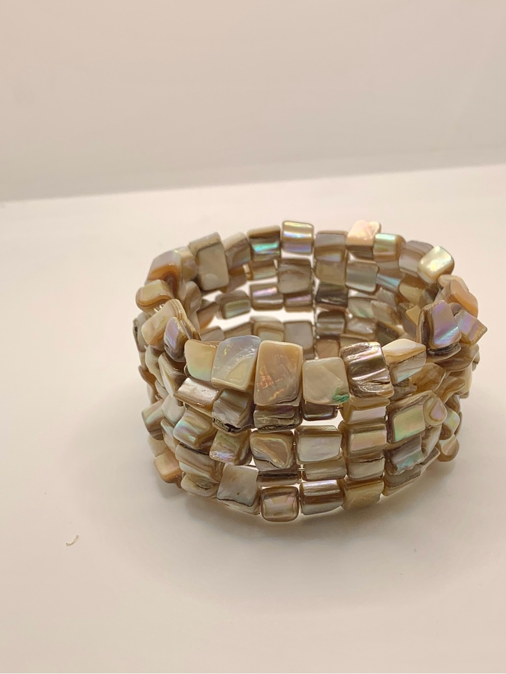 Iridescent Shell Tile Bracelet - Beige - Picture 3 of 4